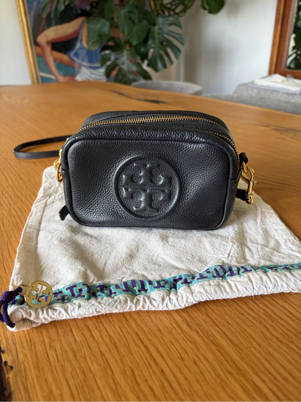 Tory Burch Perry Bombe Mini Bag in Black Pebbled Leather